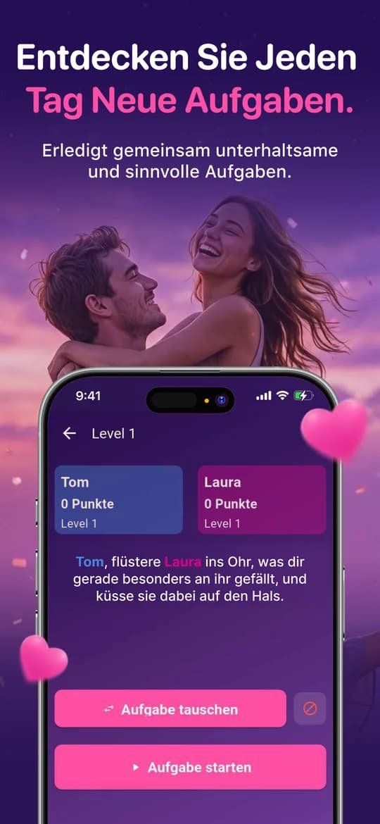 Der Spielbildschirm im Play-Modus mit beiden Namen, Punkten und der aktuellen Stufe.